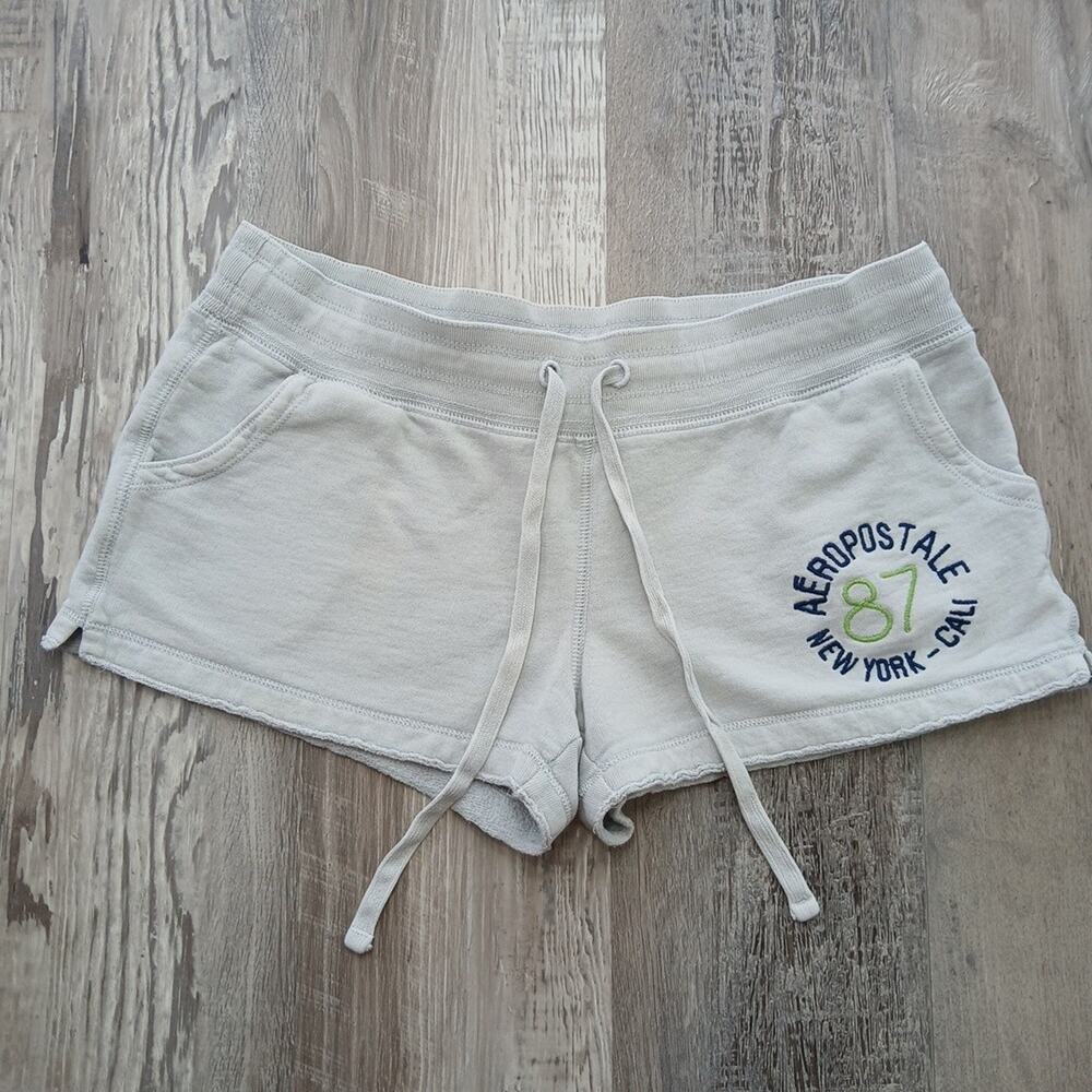 Aeropostale Heritage Shorty Sweat Shorts Blue Pockets Drawstring Y2K sz Medium